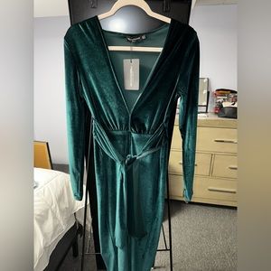 Emerald Green Velvet tie waist jumpsuit